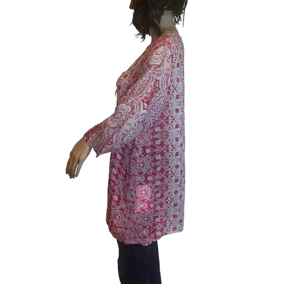 Johnny Was Semi-Sheer Loose Popover Tunic Blouse Floral Paisley Print Medium EUC - Picture 3 of 6